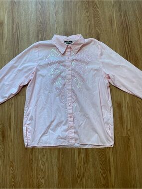 Vintage Bob Mackie Pink Sequin Button Down Shirt